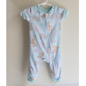 Disney Baby Bambi Thumper Blue Short Sleeve Zip Romper Sleeper Pajamas 6M